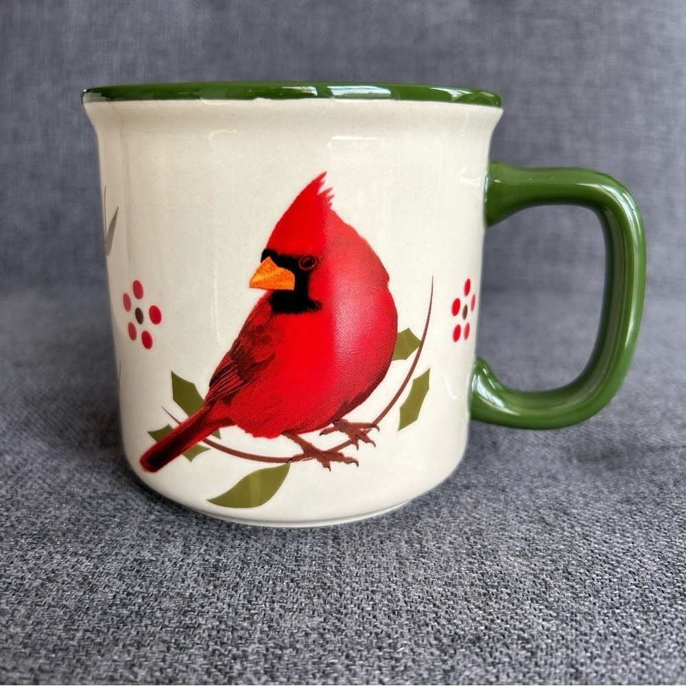 Temptations Cardinal Floral Coffee Mug Cream Red Green 16 oz
